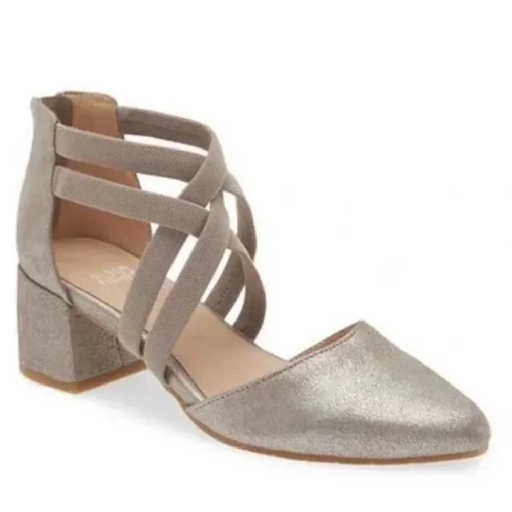 EILEEN FISHER NWOB $195‎ Juku Silver Grey Block Heal Pumps In Mica Zip